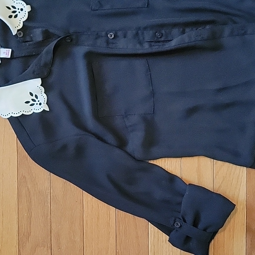Candie's Sheer Black Blouse with White Collar - Picture 3 of 3